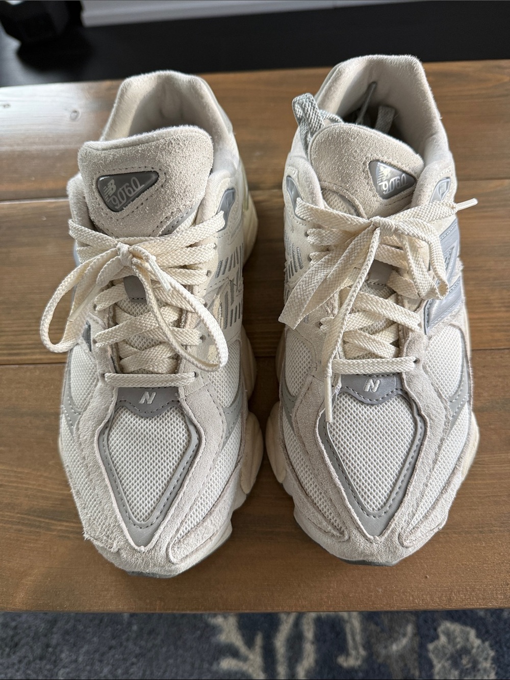New Balance 9060 Cream and Light Gray Chunky Sneakers